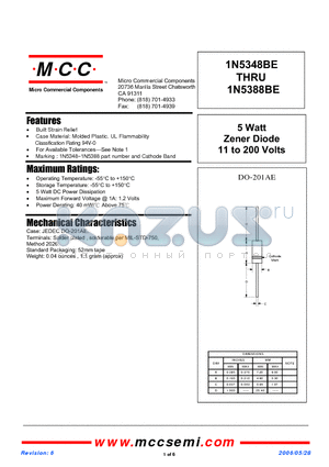 1N5352BE datasheet - 5 Watt Zener Diode 11 to 200 Volts