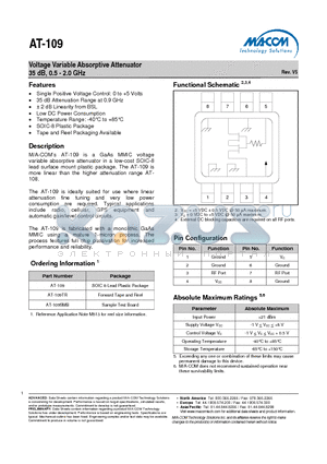 AT-109SMB datasheet - Voltage Variable Absorptive Attenuator 35 dB, 0.5 - 2.0 GHz