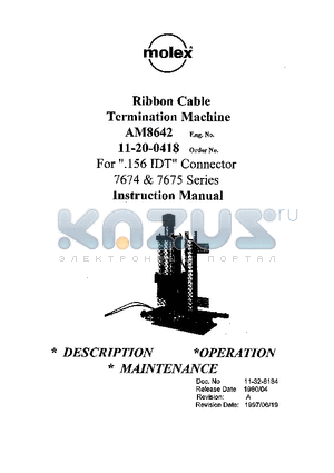 11-21-0008 datasheet - RIBBON CABEL TERMINATION MACHINE