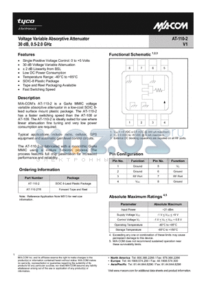 AT-110-2TR datasheet - Voltage Variable Absorptive Attenuator, 30dB 0.5 - 2.0 GHz