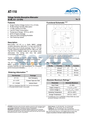 AT-110 datasheet - Voltage Variable Absorptive Attenuator 30 dB, 0.5 - 2.0 GHz