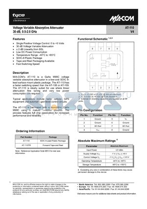 AT-110_1 datasheet - Voltage Variable Absorptive Attenuator, 30dB 0.5 - 2.0 GHz