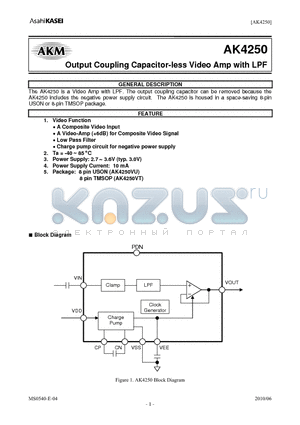 AKD4250 datasheet - Output Coupling Capacitor-less Video Amp with LPF