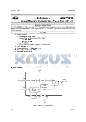 AKD4250/52 datasheet - Output Coupling Capacitor-less Video Amp with LPF