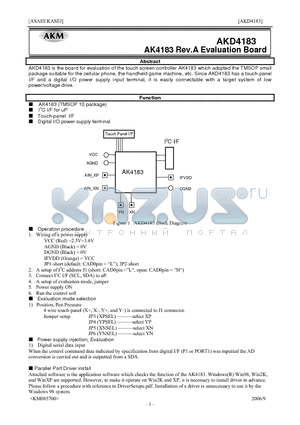 AKD4183 datasheet - touch screen controller