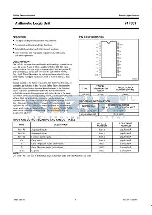 74F381 datasheet - Arithmetic Logic Unit