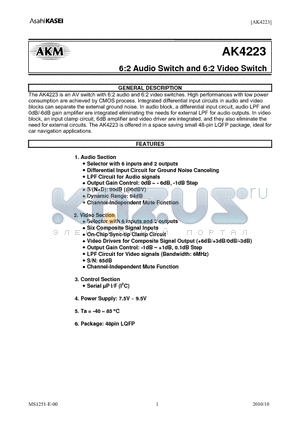 AKD4223 datasheet - 6:2 Audio Switch and 6:2 Video Switch