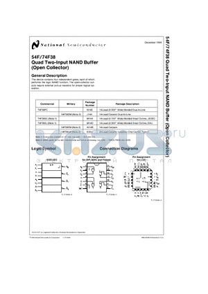 74F38PC datasheet - Quad Two-Input NAND Buffer (Open Collector)