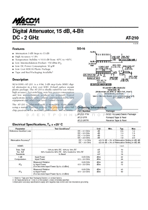 AT-210TR datasheet - Digital Attenu a t o r, 15 dB, 4-Bit DC - 2 GHz