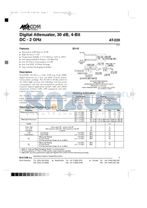 AT-220PIN datasheet - Digital Attenuator, 30 dB, 4-Bit DC - 2 GHz