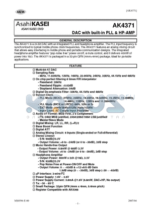 AKD4371 datasheet - DAC with built-in PLL & HP-AMP