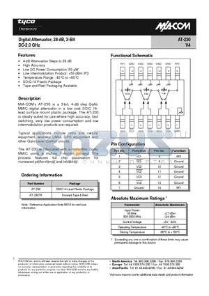 AT-230_1 datasheet - Digital Attenuator, 28dB, 3-Bit DC - 2.0 GHz