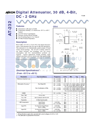 AT-232 datasheet - Digital Attenuator, 30 dB, 4-Bit, DC - 2 GHz