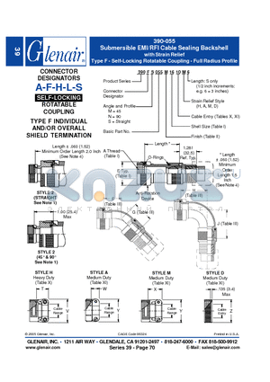 390AS055M36 datasheet - Submersible EMI/RFI Cable Sealing Backshell with Strain Relief