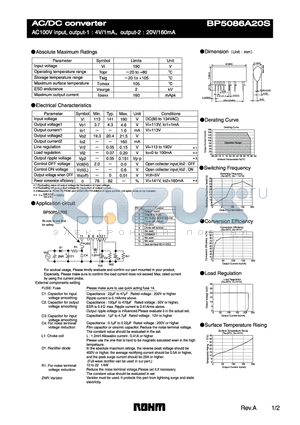 BP5086A20S datasheet - AC100V input, output-1 :4V/1mA, output-2 : 20V/160mA