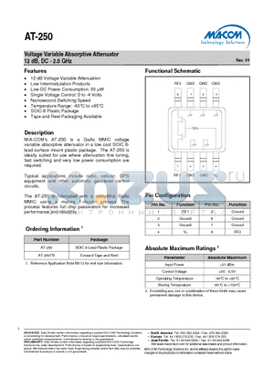 AT-250 datasheet - Voltage Variable Absorptive Attenuator 12 dB, DC - 2.0 GHz