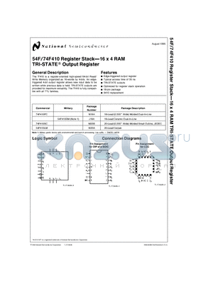74F410PC datasheet - Register Stack16 x 4 RAM TRI-STATEE Output Register