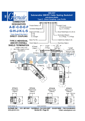 390AS057M10 datasheet - Submersible EMI/RFI Cable Sealing Backshell with Strain Relief