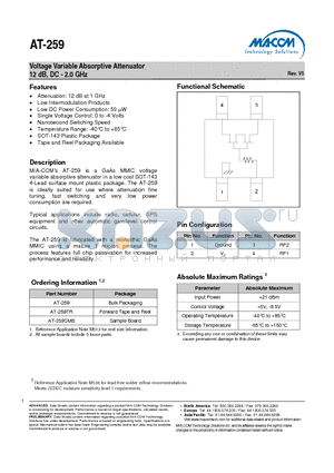 AT-259 datasheet - Voltage Variable Absorptive Attenuator 12 dB, DC - 2.0 GHz