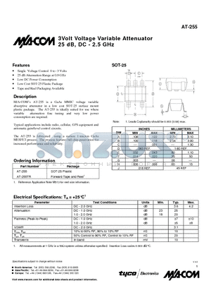 AT-255 datasheet - 3Volt Voltage Variable Attenuator 25 dB, DC - 2.5 GHz