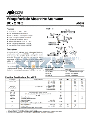 AT-259RTR datasheet - Voltage Variable Absorptive Attenuator DC - 2 GHz