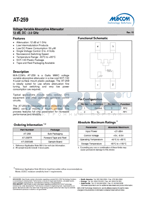 AT-259TR datasheet - Voltage Variable Absorptive Attenuator 12 dB, DC - 2.0 GHz