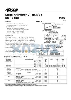 AT-260PIN datasheet - Digital Attenuator, 31 dB, 5-Bit DC . 2 GHz