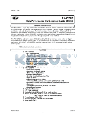 AKD4527B datasheet - HIGH PERFORMANCE MULTI-CHANNEL AUDIO CODEC