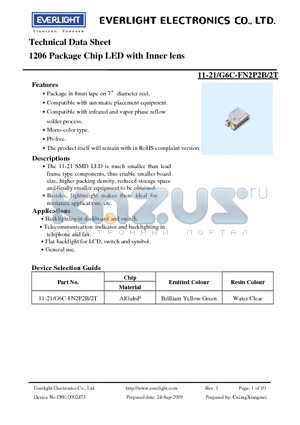 11-21-G6C-FN2P2B-2T datasheet - 1206 Package Chip LED with Inner lens