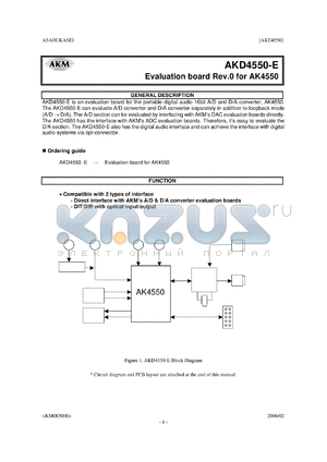 AKD4550-E datasheet - 16bit A/D and D/A converter