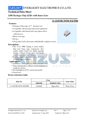 11-21SURC/S530-A6/TR8 datasheet - Technical Data Sheet 1206 Package Chip LEDs with Inner Lens