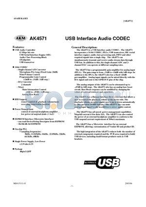 AKD4571 datasheet - USB Interface Audio CODEC