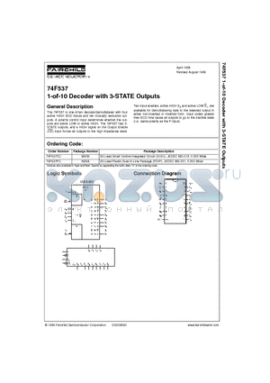 74F537PC datasheet - 1-of-10 Decoder with 3-STATE Outputs