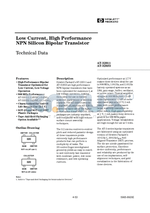 AT-32011-TR1 datasheet - Low Current, High Performance NPN Silicon Bipolar Transistor