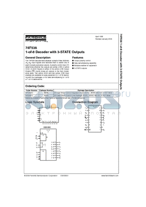 74F538PC datasheet - 1-of-8 Decoder with 3-STATE Outputs