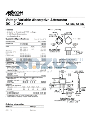 AT-337 datasheet - Voltage Variable Absorptive Attenuator DC - 2 GHz