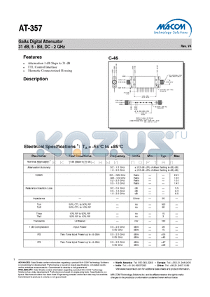 AT-357 datasheet - GaAs Digital Attenuator 31 dB, 5 - Bit, DC - 2 GHz