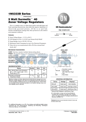 1N5358BRL datasheet - 5 Watt Surmetic 40 Zener Voltage Refulators