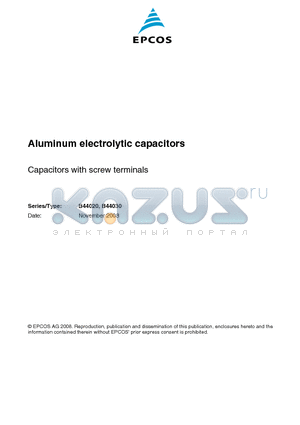 B44020J0007B012 datasheet - Aluminum electrolytic capacitors Capacitors with screw terminals