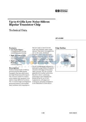 AT-41400-GP4 datasheet - Up to 6 GHz Low Noise Silicon Bipolar Transistor Chip