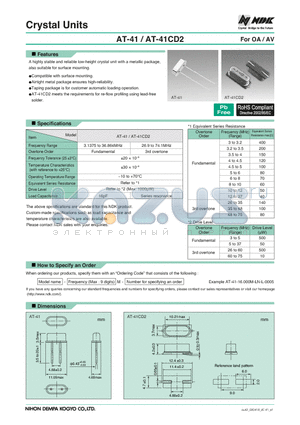 AT-41-16.000M-LN-L-0005 datasheet - Crystal Units For OA / AV