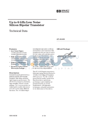 AT-41410 datasheet - Up to 6 GHz Low Noise Silicon Bipolar Transistor