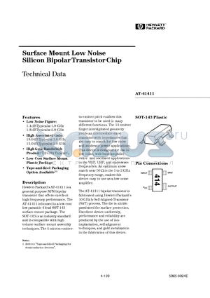 AT-41411 datasheet - Surface Mount Low Noise Silicon Bipolar Transistor Chip