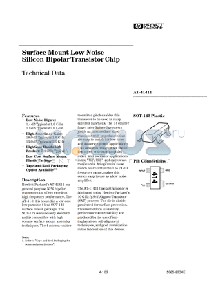 AT-41411-TR1 datasheet - Surface Mount Low Noise Silicon Bipolar Transistor Chip