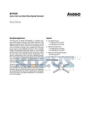 AT-41535G datasheet - Up to 6 GHz Low Noise Silicon Bipolar Transistor