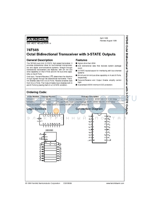 74F545 datasheet - Octal Bidirectional Transceiver with 3-STATE Outputs