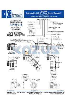 390FA009M10 datasheet - Submersible EMI/RFI Cable Sealing Backshell with Strain Relief