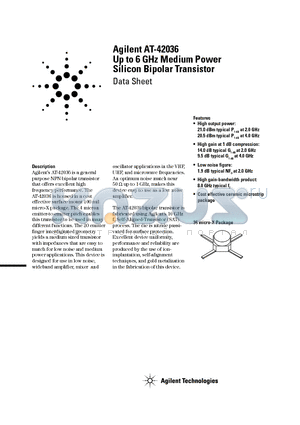 AT-42036 datasheet - Agilent AT-42036 Up to 6 GHz Medium Power Silicon Bipolar Transistor