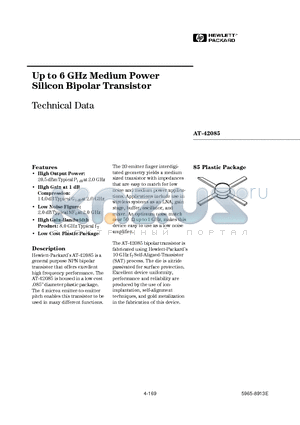 AT-42085 datasheet - Up to 6 GHz Medium Power Up to 6 GHz Medium Power