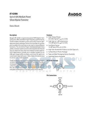 AT-42086 datasheet - Up to 6 GHz Medium Power Silicon Bipolar Transistor